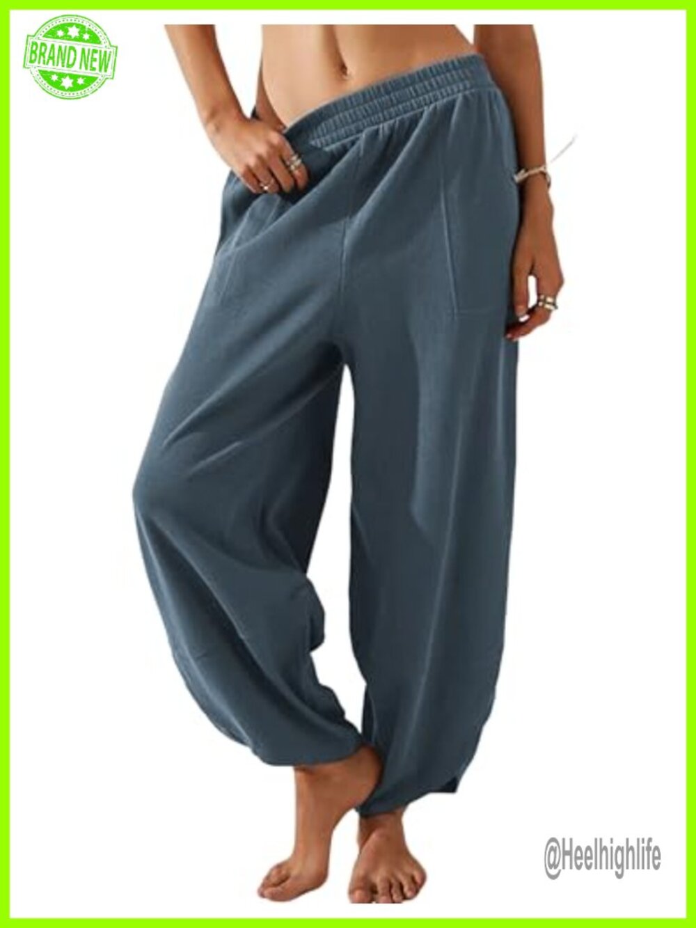 Wide Leg Elastic Waist Cotton Harem Pants